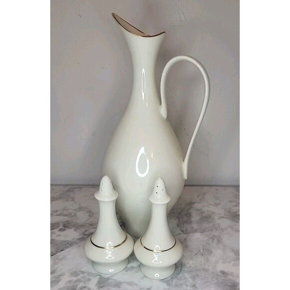 LENOX MODERN GOLD TRIM IVORY BUD VASE  & Salt/Pepper Shakers Lot - Picture 3 of 7